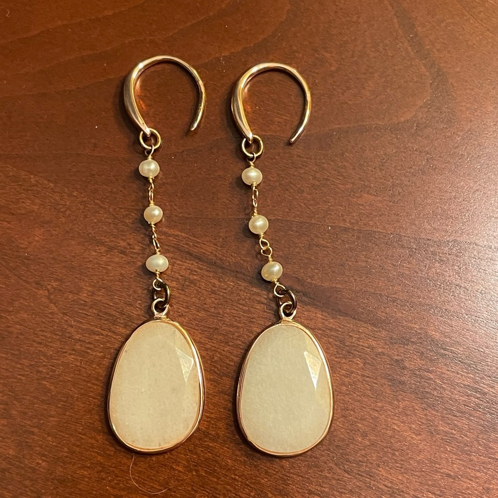 Elegant Gold and Cream Dangle Earrings